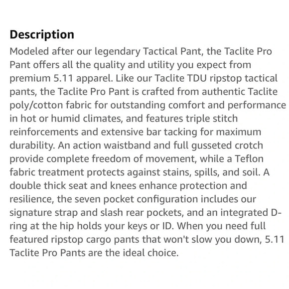 5.11 Tactical Men's Navy Taclite Pro Lightweight Performance Pants Size 34 - Picture 14 of 15